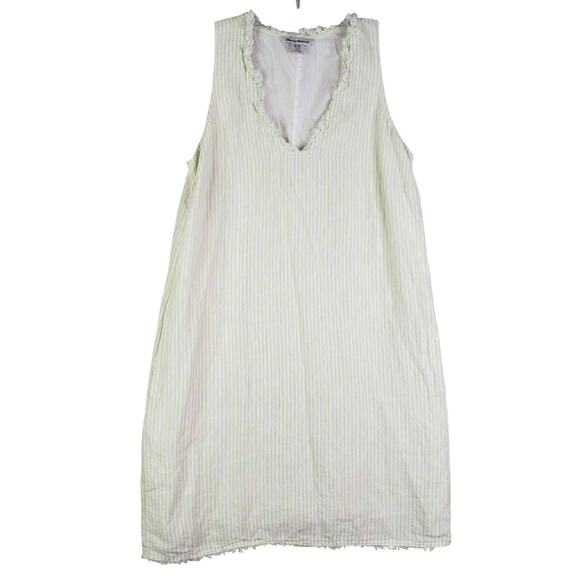 Tommy Bahama Two Palms Green Striped Ruffle Linen Shift Dress Size Medium - Picture 3 of 10